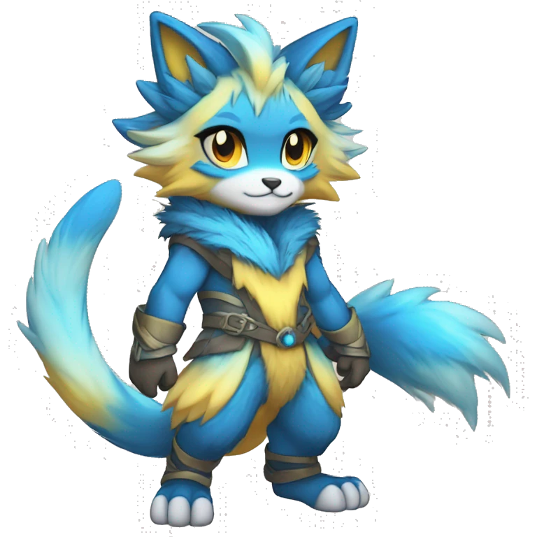 Anthro-Edgy-Cool-Blue-Yellow-Beige-Orange-Contrast-Colors-Fantasy-Fur-Sona-Chibi-Shiny-Fakémon-Hybrid full body emoji