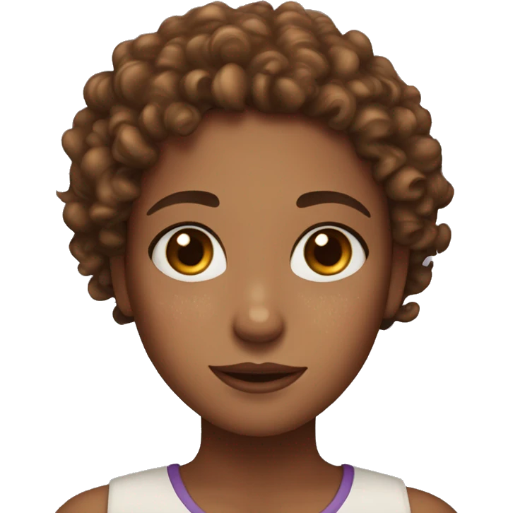 Brown curly hair and hazel eyes girl with lots of freckles emoji
