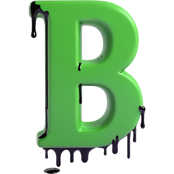 3D urban style letter B, green color, dripping black blood, graffiti background, cinematic lighting emoji
