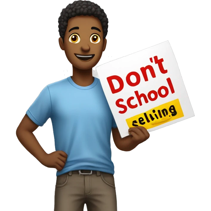 guy holding sign that says "DONT FORGET SCHOOL SHIRTS SELLING!" emoji