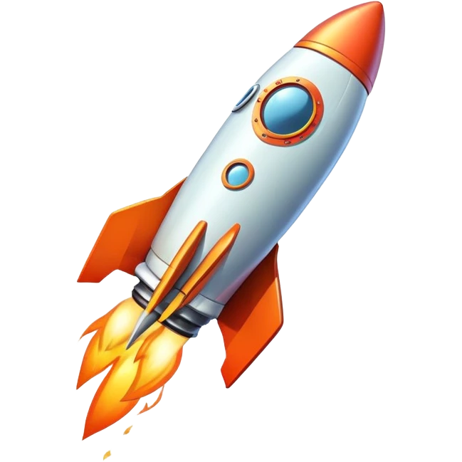 Space rocket, three-dimensional, in a cartoon style, on a white background, bright colors, with a perspective composition, high saturation, prominent details, floating effect, lively atmosphere emoji