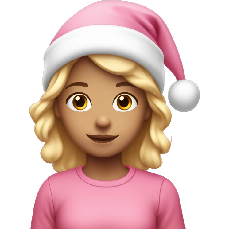 a cute little girl with blond hair and alight pink christmas hat emoji