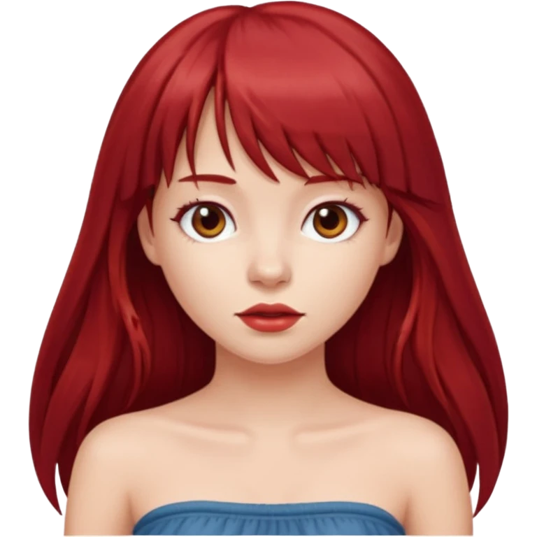 girl with long dark red hair and and bangs in a tube top emoji emoji