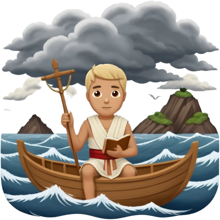 Mans op heuvel aan hetschrijven, terwijl overkant meer varen in midden van storm
In tijd van romein!
EN graag boot in romein tijd, kleine houten boot met 8 personen 
Varen meer, terwijl grote storm en golven emoji