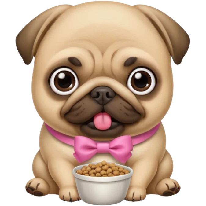 Pug com laço Rosa comendo ração emoji