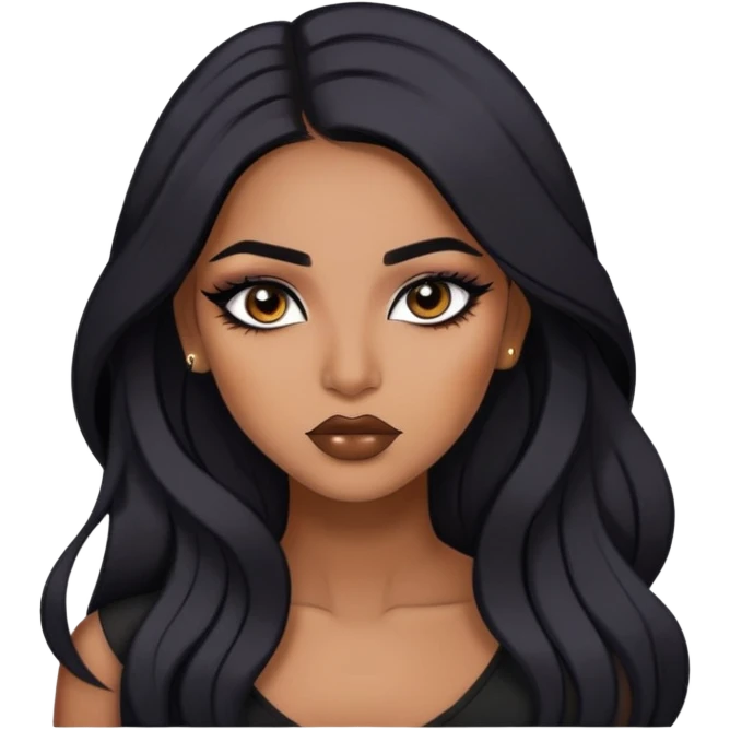 indian girl, brown skin, long black hair, brown underneath colored hair, baddie,pretty, makeup, lipliner, black eyeliner, emoji