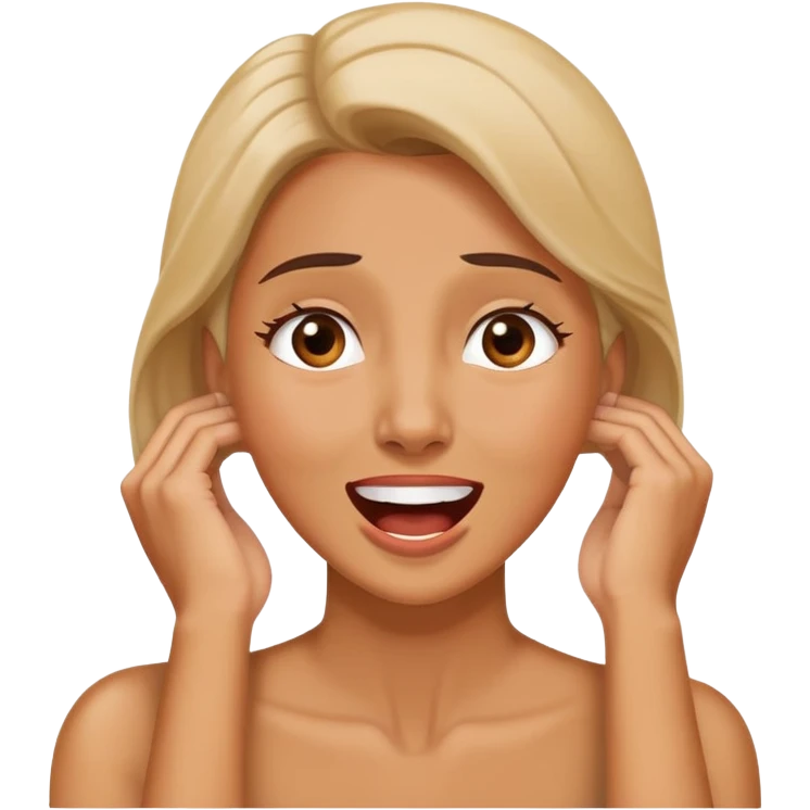 Women holding her neck shocked laughing and a little bit nervous emoji