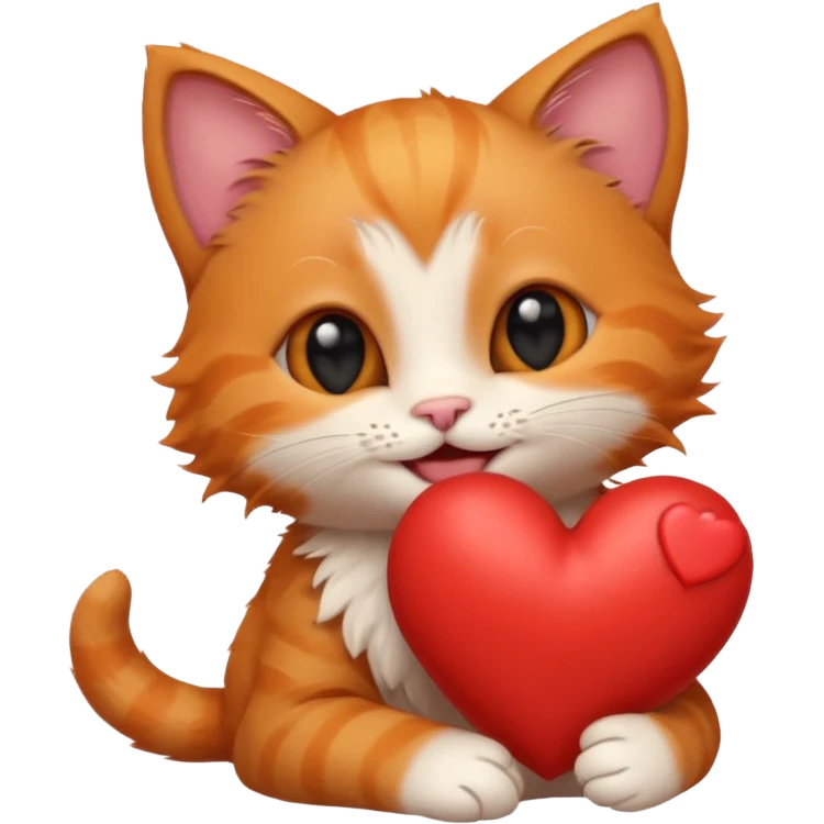 The ginger kitten is hugging a heart, very happy and smiling, he has a very beautiful face. emoji