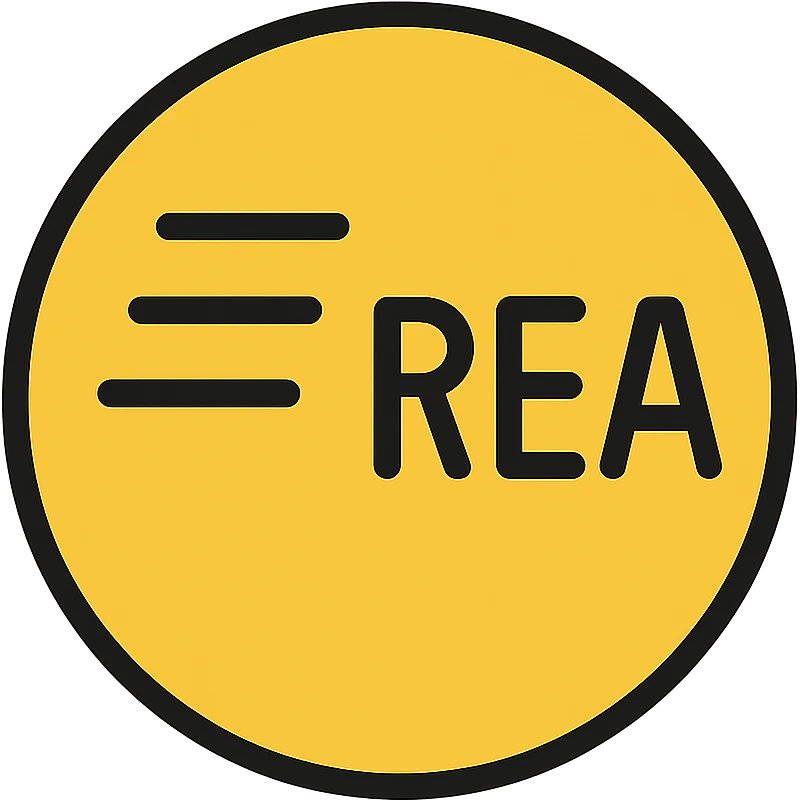 emoji with a single symbol of three grey horizontal lines, followed by the text 'REA' in capital letters, with the text in orange color, clean and modern style emoji