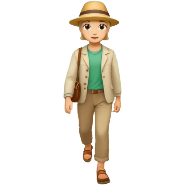 somone walking in a garden on a path with flower and trees around him emoji