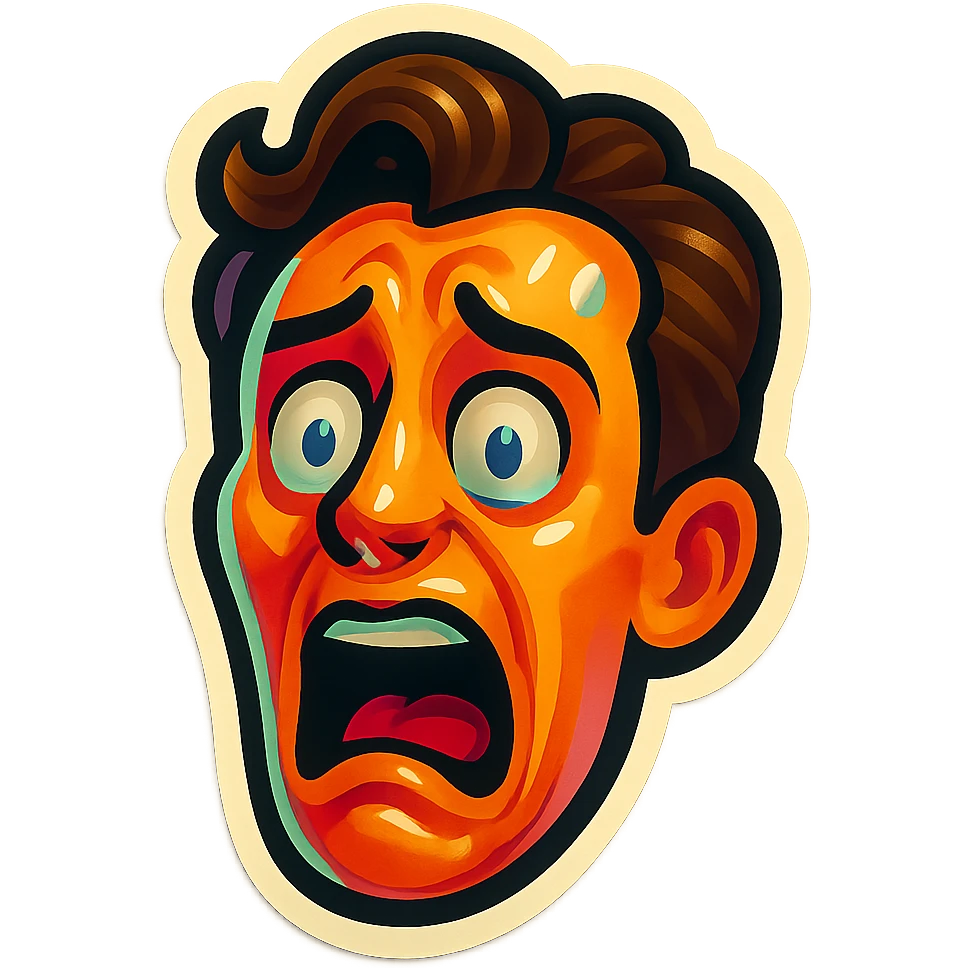 A face displaying a horror emotion. The sticker should have a transparent background with a clear outline. Ensure the sticker is neatly composed and does not extend beyond the edges. emoji