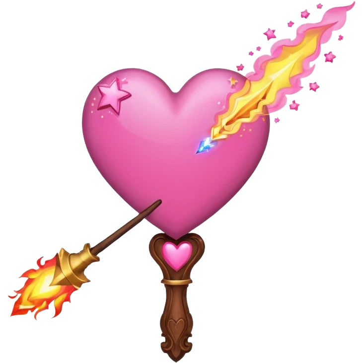 wand with a shooting star pink heart on fire like the heart is the shooting star emoji emoji