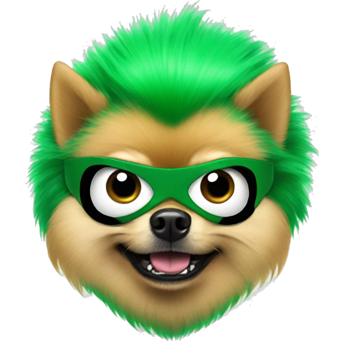 angry pomeranian in green superhero costume emoji