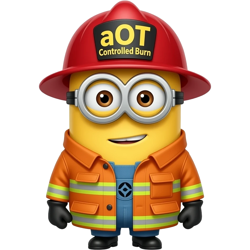 minion dressed as a  firefighter text aOT Controlled Burn on helmet emoji