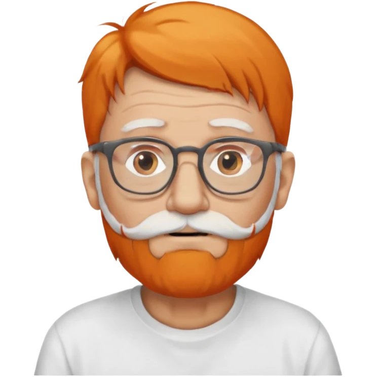 old man, orange hair, white beard, wearing glasses, long face, wearing a white t-shirt emoji