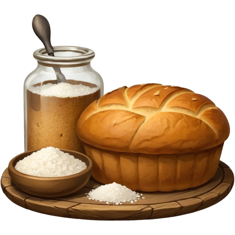  salt cellar and a loaf of peasant bread - still life composition emoji