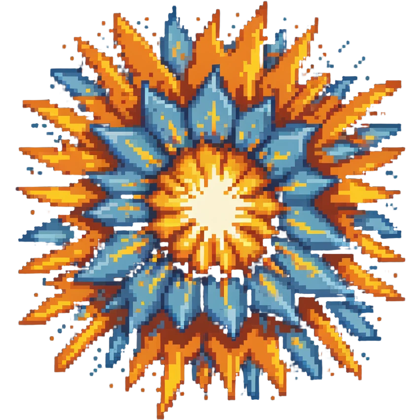 Bomberman explosion center tile animation frame 3, fading fiery explosion core, yellows and oranges, more transparency at edges, explosion starting to dissipate emoji