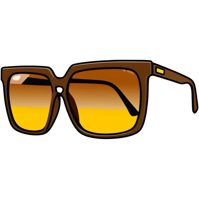 large square sunglasses with yellow gradient lenses and thick brown plastic frames, 70s fashion accessory emoji