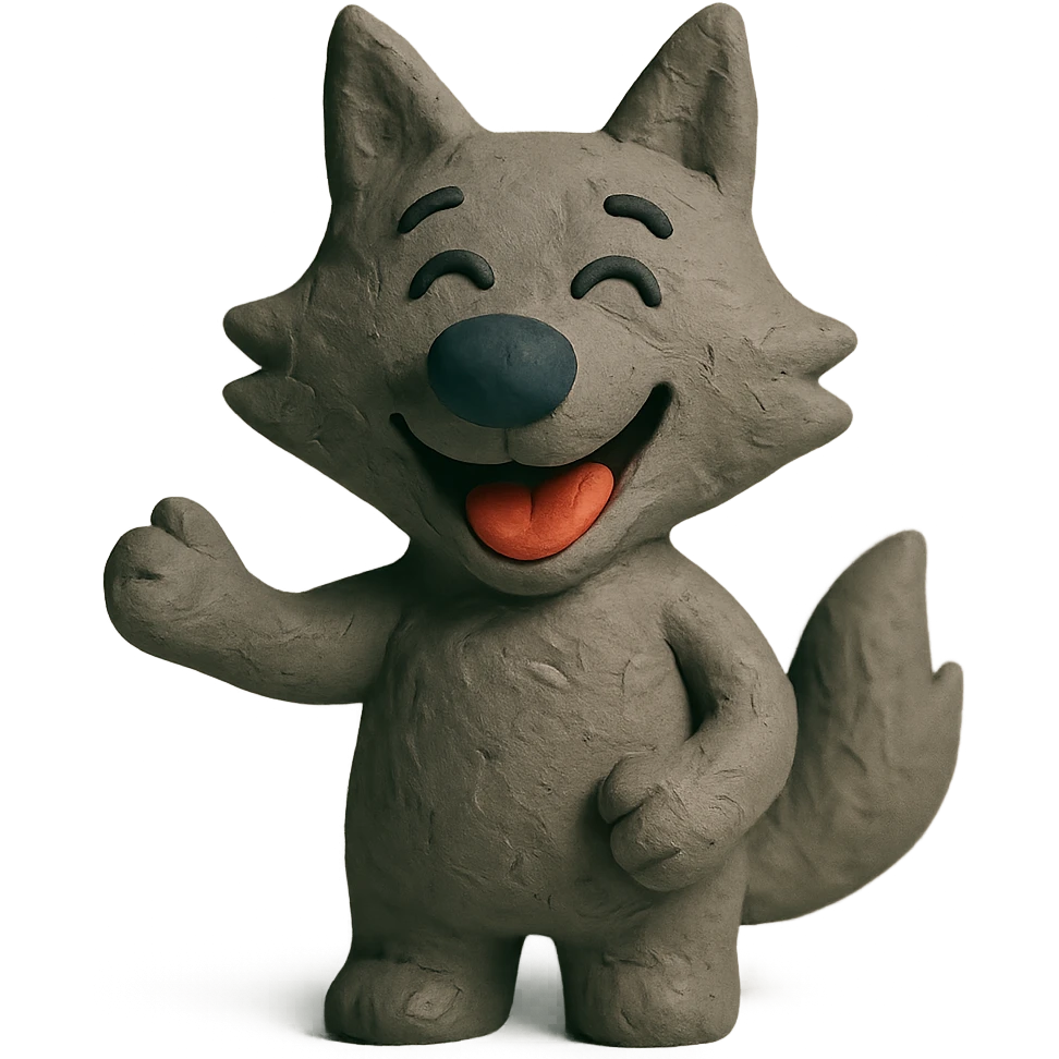 happy wolf in claymation style emoji