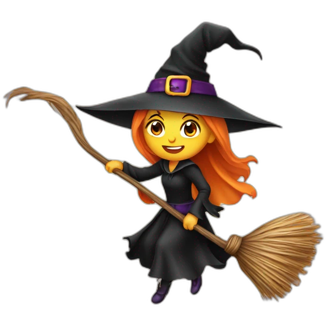 halloween young witch on a broom emoji