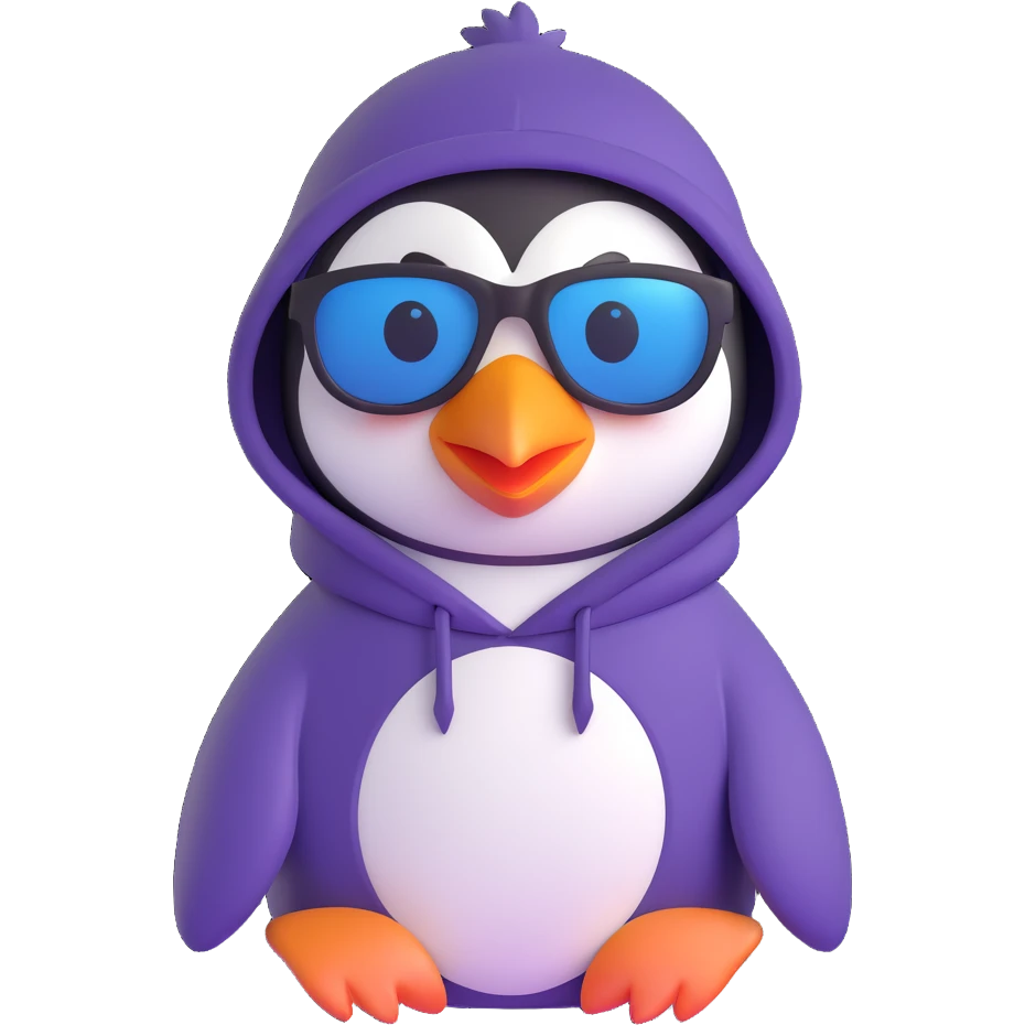 penguin in hacker style, wearing sunglasses and hoodie emoji