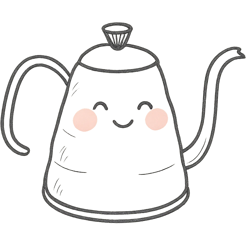 hand-drawn pour-over kettle, full body, blushing cheeks, soft pastel colors emoji