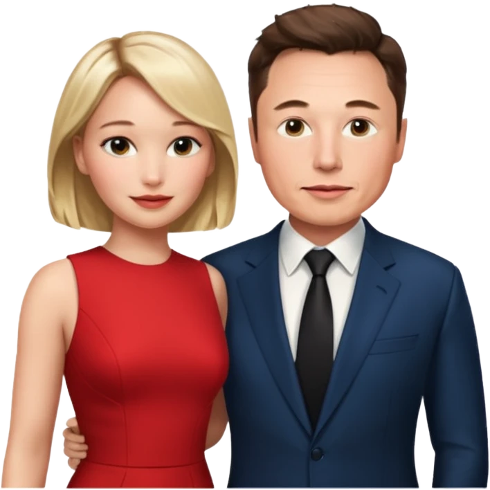 elon musk and Jennifer Lawrence in red dress emoji
