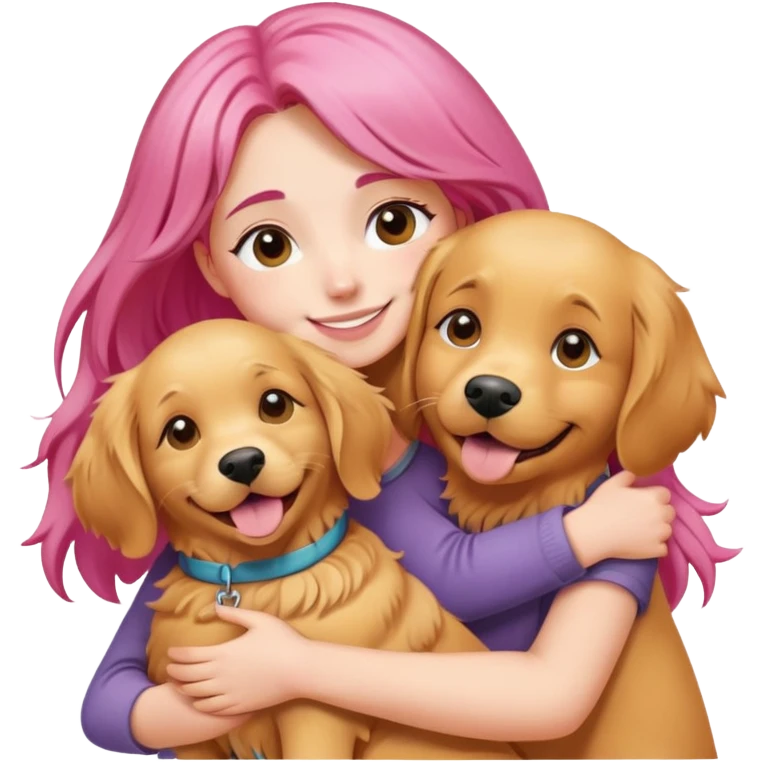 pink-haired girl hugging golden retriever emoji
