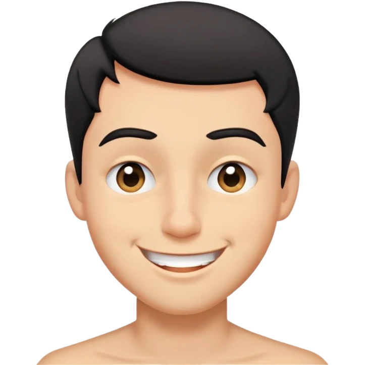 Short black haired male winking with a big smile, young man with short black hair winking one eye and smiling happily emoji