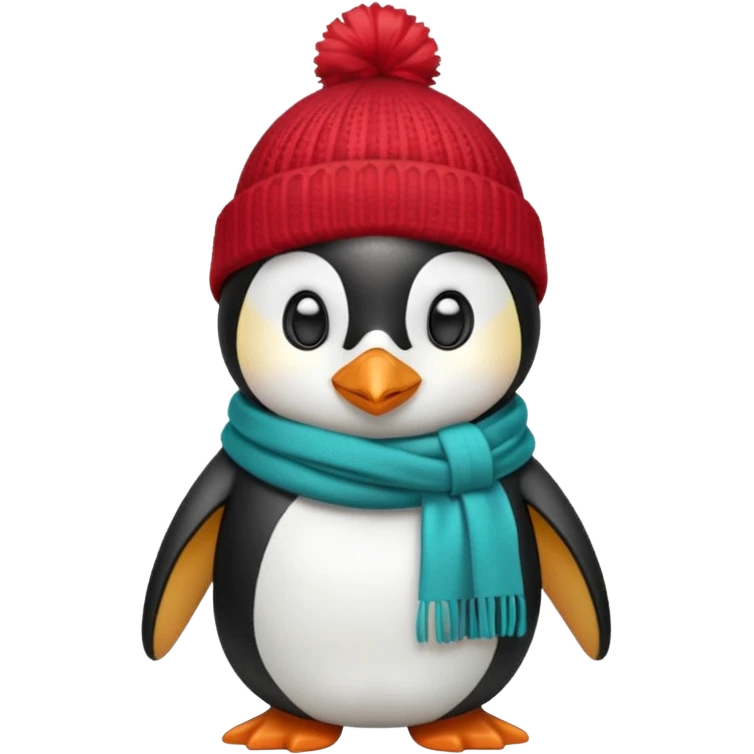 Penguin with a red beanie and a teal scarf emoji