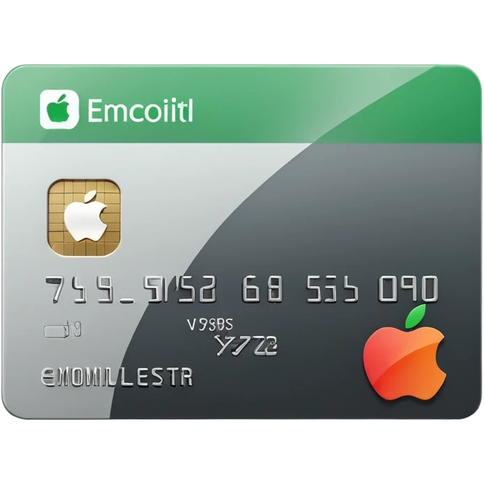 Apple style emoji of a minimalistic credit card in white-gray gradient, flat and clean design, no extra details, next to it a green square box with a bold white check mark inside, minimalistic Apple style emoji