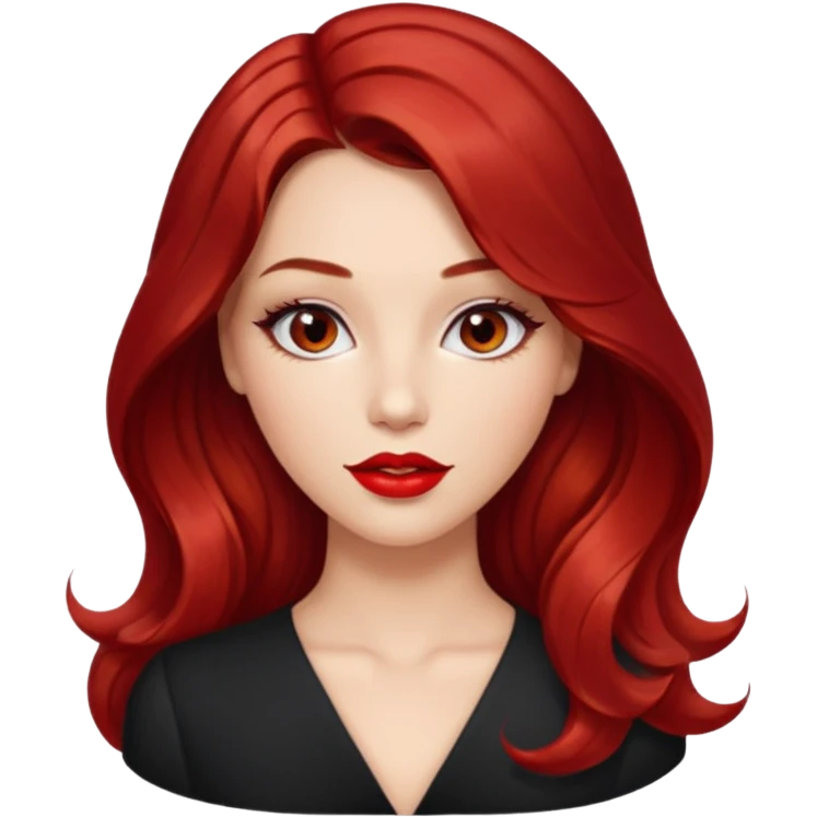 Draw a young glamorous woman with LONG cherry cola hair in a centre hair part styled slightly wavy emoji