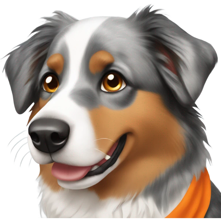 Australian Shepard wearing an orange bandana emoji