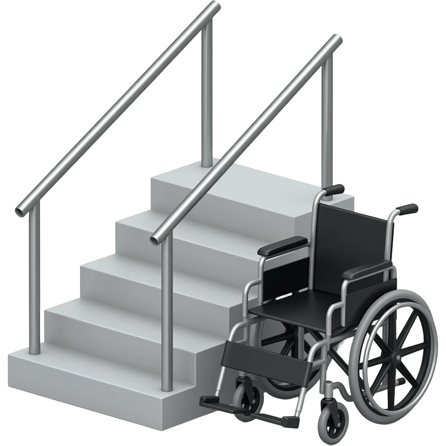 3 step stair and a wheelchair near it, transparent solid background emoji