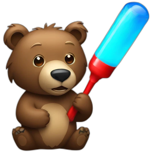 Grizzly holding 1 blue and 1 red light stick emoji