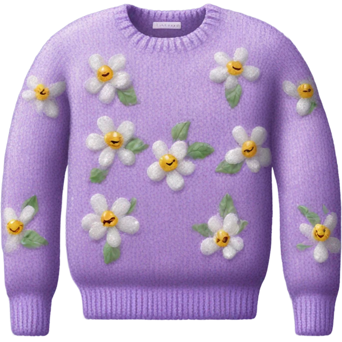 Knit sweater with a floral lilac glittery design emoji