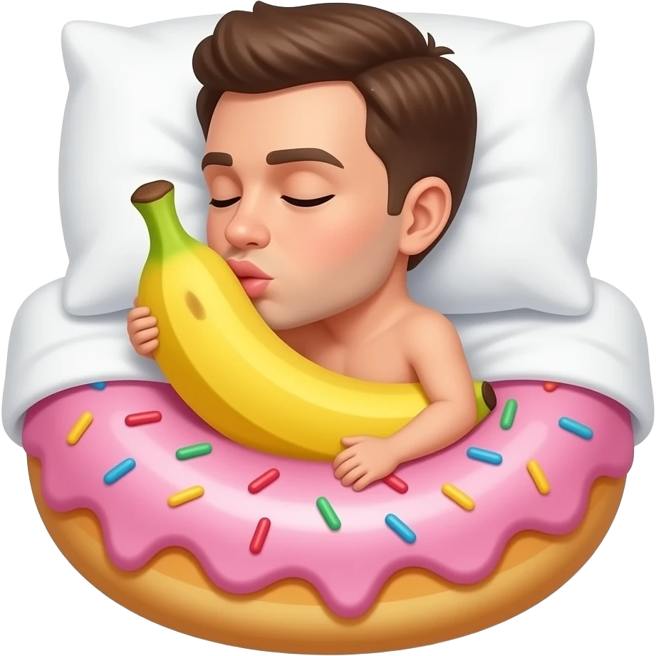 Naked Porn in bed kissing banana in doughnut emoji