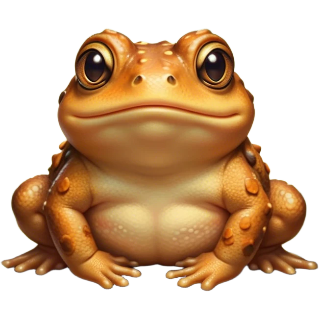 Cinematic Cute Toad Portrait Emoji, Head tilted playfully and inquisitively, featuring a charmingly plump form with bumpy, textured skin in rich earthy hues and round, sparkling eyes full of gentle mischief, Simplified yet irresistibly adorable features, highly detailed, glowing with a warm, friendly woodland glow, high shine, affectionate and lively, stylized with a touch of whimsical nature charm, soft glowing outline, capturing the essence of a mischievous yet loving toad that seems as if it could hop out of the screen into your arms! emoji