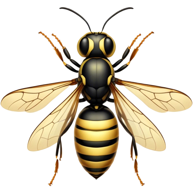 Beautiful and Majestic Wasp Portrait Emoji, Head and body rendered in serene repose with a gentle, confident smile, showcasing a refined, streamlined form with delicately patterned stripes and softly closed, focused eyes, Simplified yet exquisitely endearing features, highly detailed, glowing with a soft, drowsy radiance, high shine, relaxed and utterly noble, stylized with an air of regal insect elegance, soft glowing outline, capturing the essence of a beautiful and majestic wasp that embodies the refined power of nature! emoji