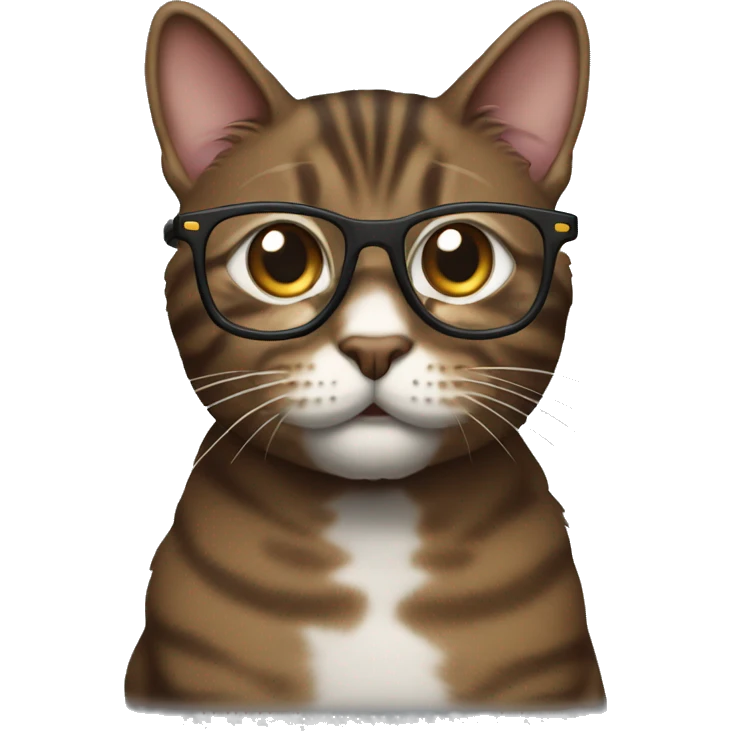Dark Brown Tabby cat with eyeglasses on emoji