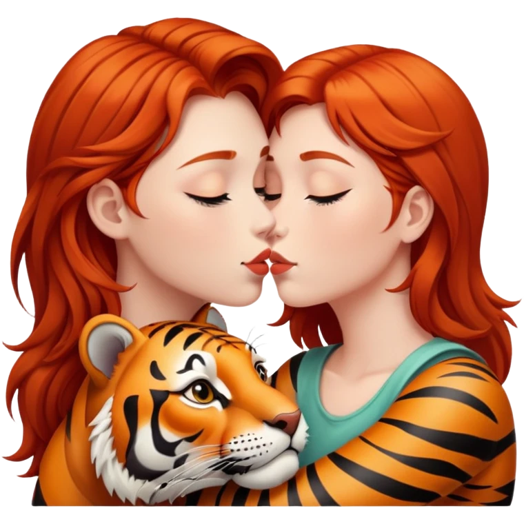 redhead girl kissing tiger emoji