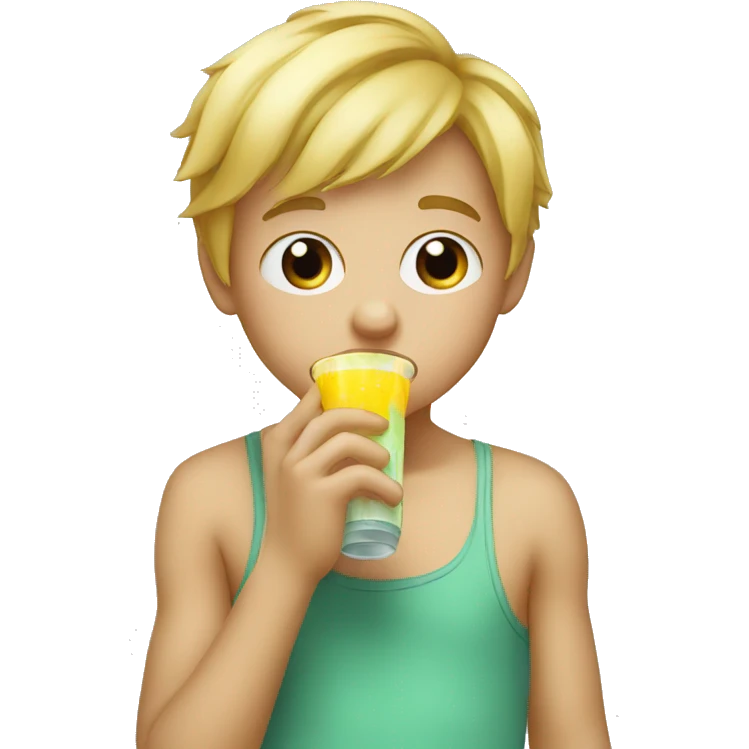 A blonde boy sucking juice emoji