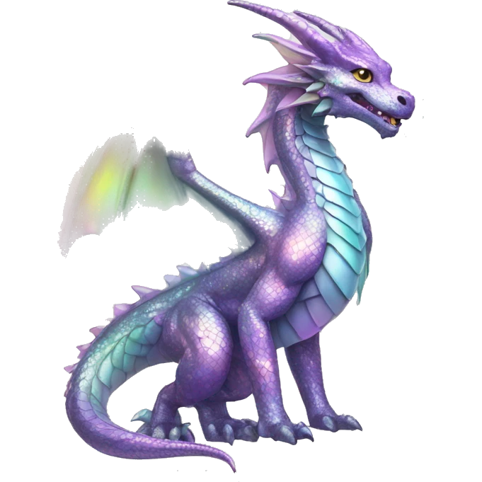 Sparkly glossy Pastel iridescent glass dragon full body emoji