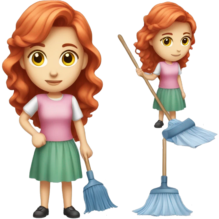 "A beautiful girl with red hair and fair skin, wearing a pink dress, cleaning another dress with a cloth. She is focused on the task and looks determined."






 emoji