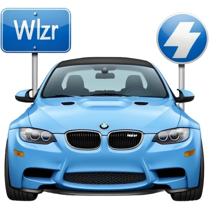 Make me an emoji with a blue bmw M3 and some kind of sign that says ‘W LZR’ emoji
