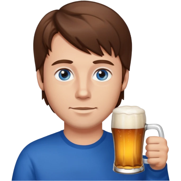 A guy with brown haies and blue eyes  that drinks a beer emoji