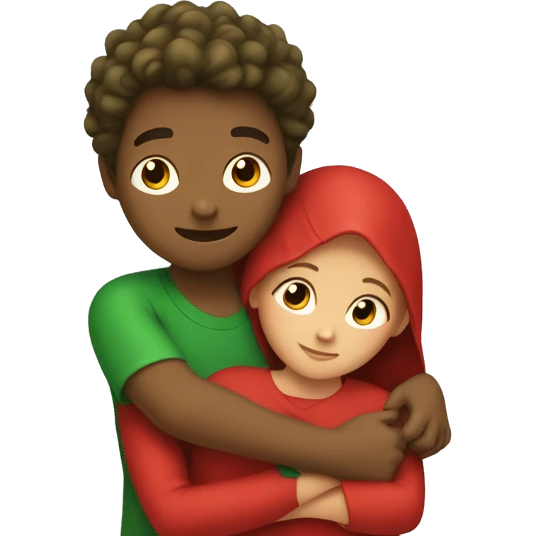 Green-dressed boy hugging red-dressed girl emoji