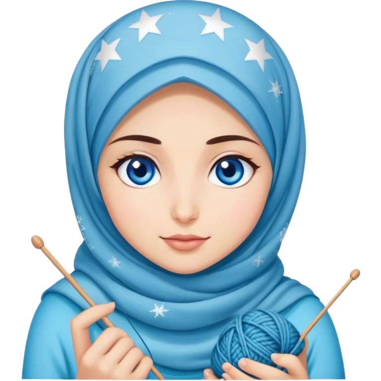 Turkish beautiful finish Konya girl blue eyes with starry shine hijab does knitting  emoji