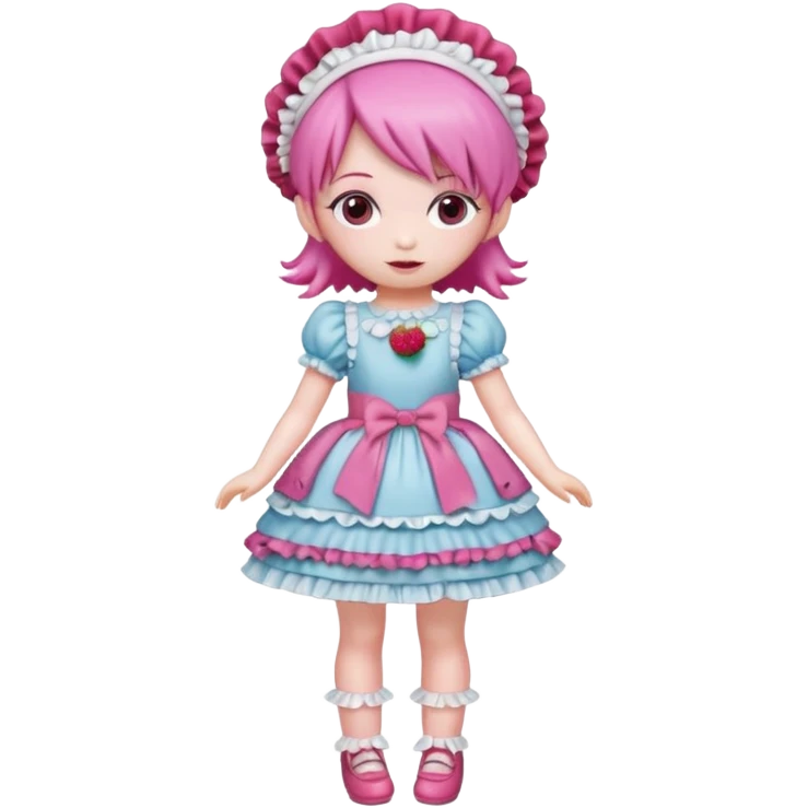 Isolated detaile illustration incredibly raspberry torte doll figurine full body with pink hair and a raspberry hairband emoji