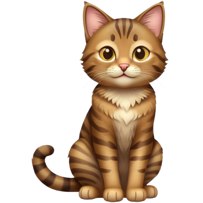 cinematic-[brown tabby cat]-realistic-full-body-sitting-emoji,-tail-curled-playfully-around-its-paws,-head-tilted-dramatically,-messy-[tabby]-fur,-simplified-yet-realistic-adorable-features,-highly-detailed,-glowing-with-an-almost-sarcastic-glow emoji
